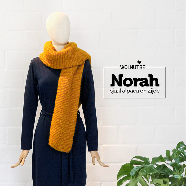 Norah, gebreide sjaal alpaca en zijde Breipakket